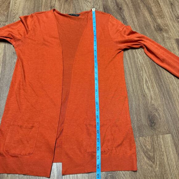 Massimo Dutti Womens Orange Open Cardigan Sweater Silk Cotton Blend Size XS - Picture 8 of 8